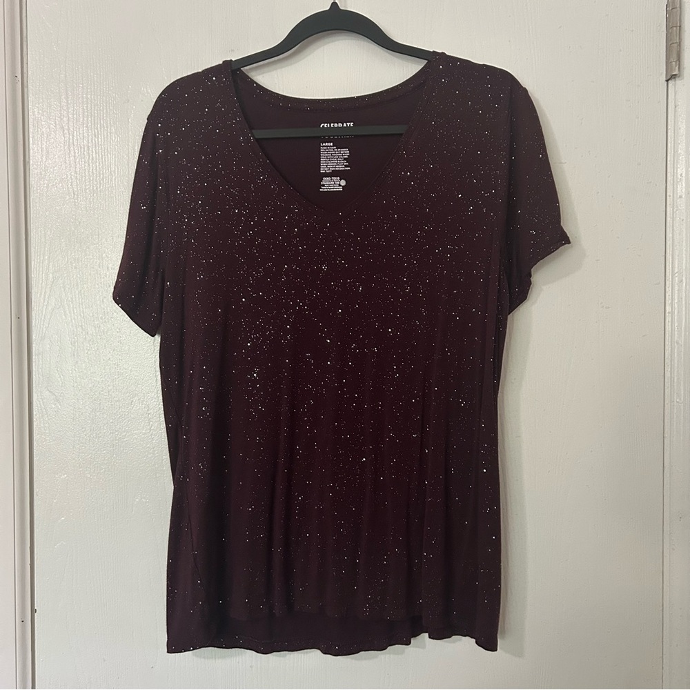 George Burgundy Speckled Short Sleeve Top